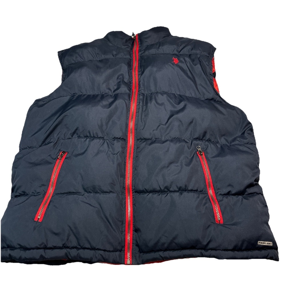 U.S. Polo Assn Vest Mens XXL Navy Puffer Quilted Red Lining Zip Front andPockets